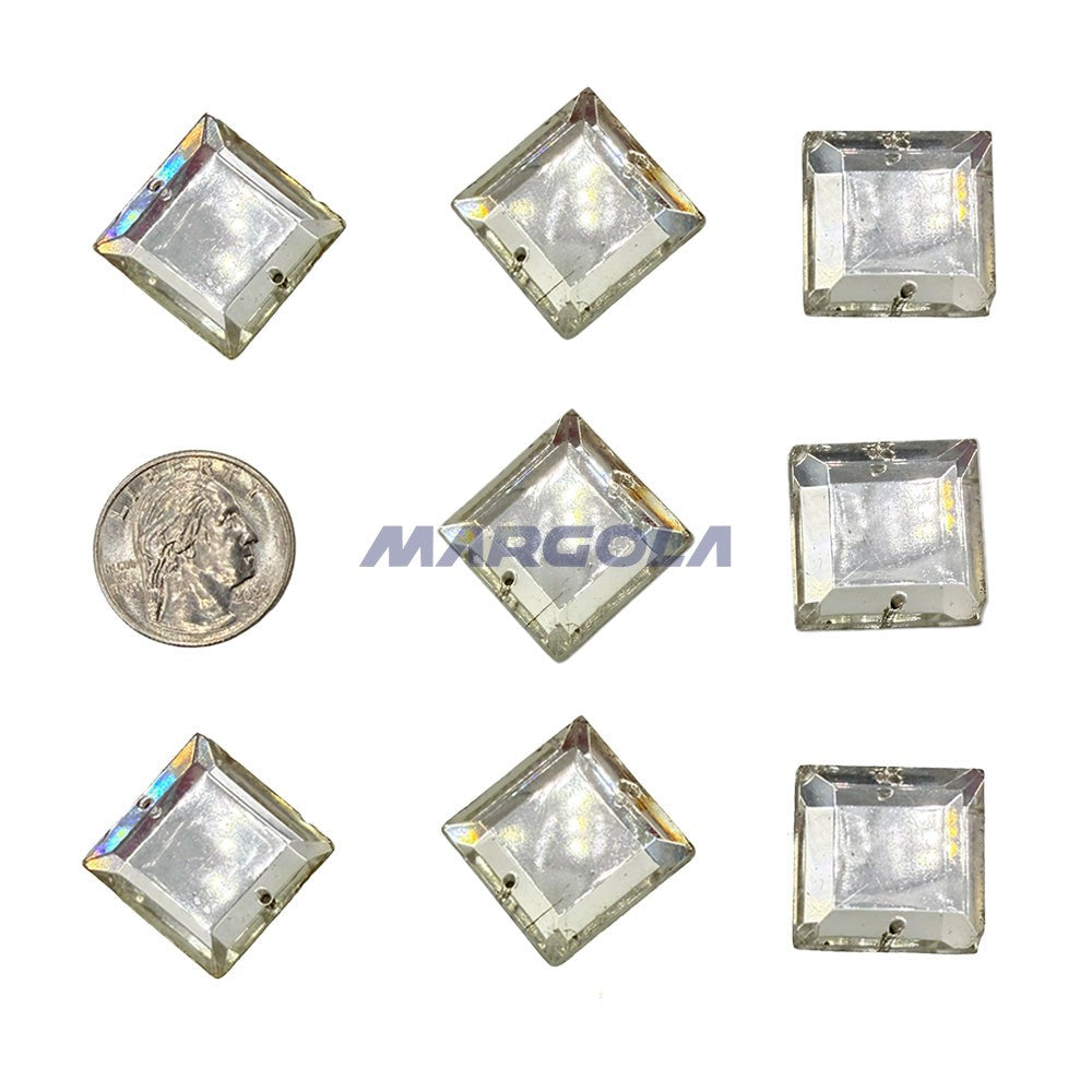 Sew On Glass Jewel Square 23x23mm Crystal