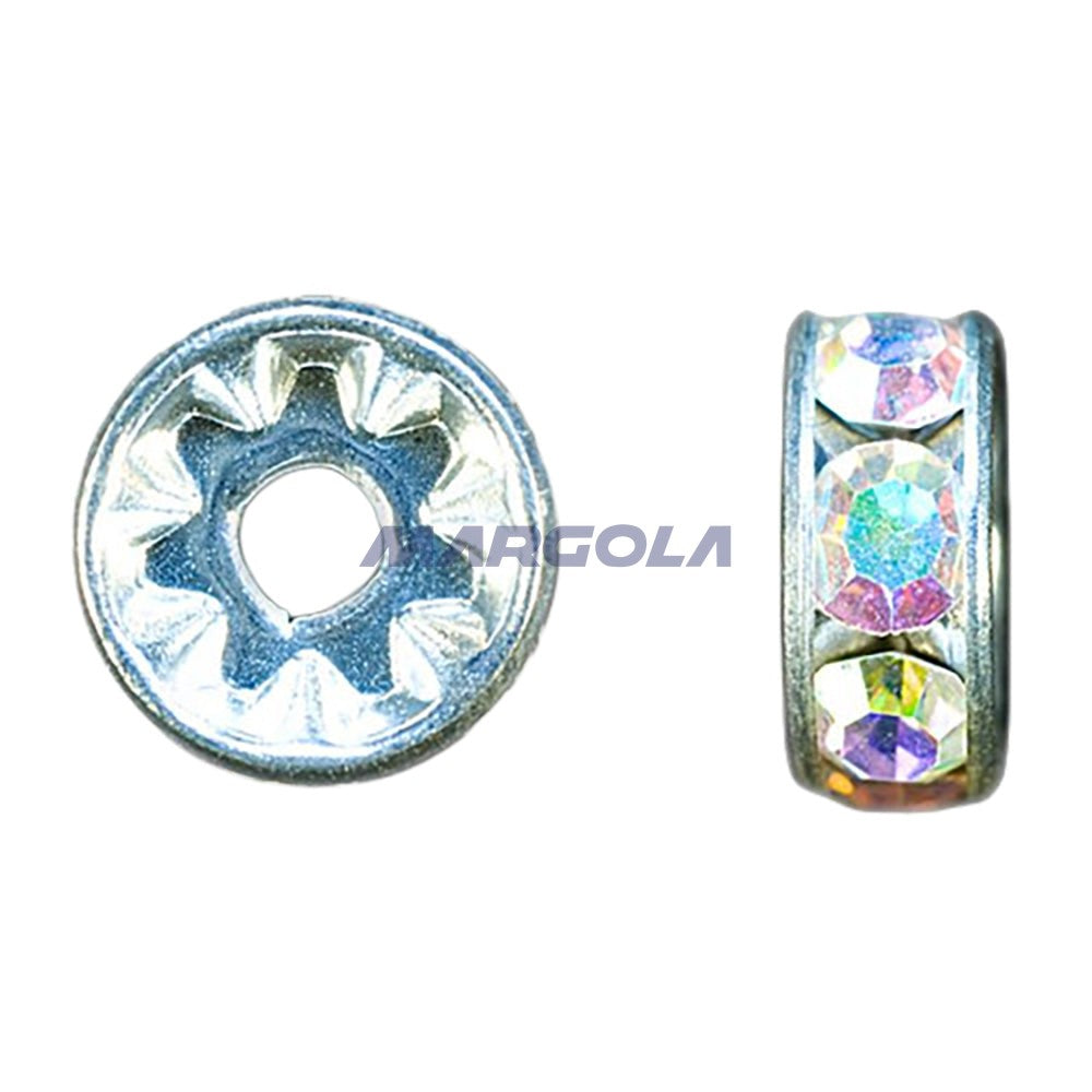 Czech Rhinestone Rondelles - Crystal AB / Silver