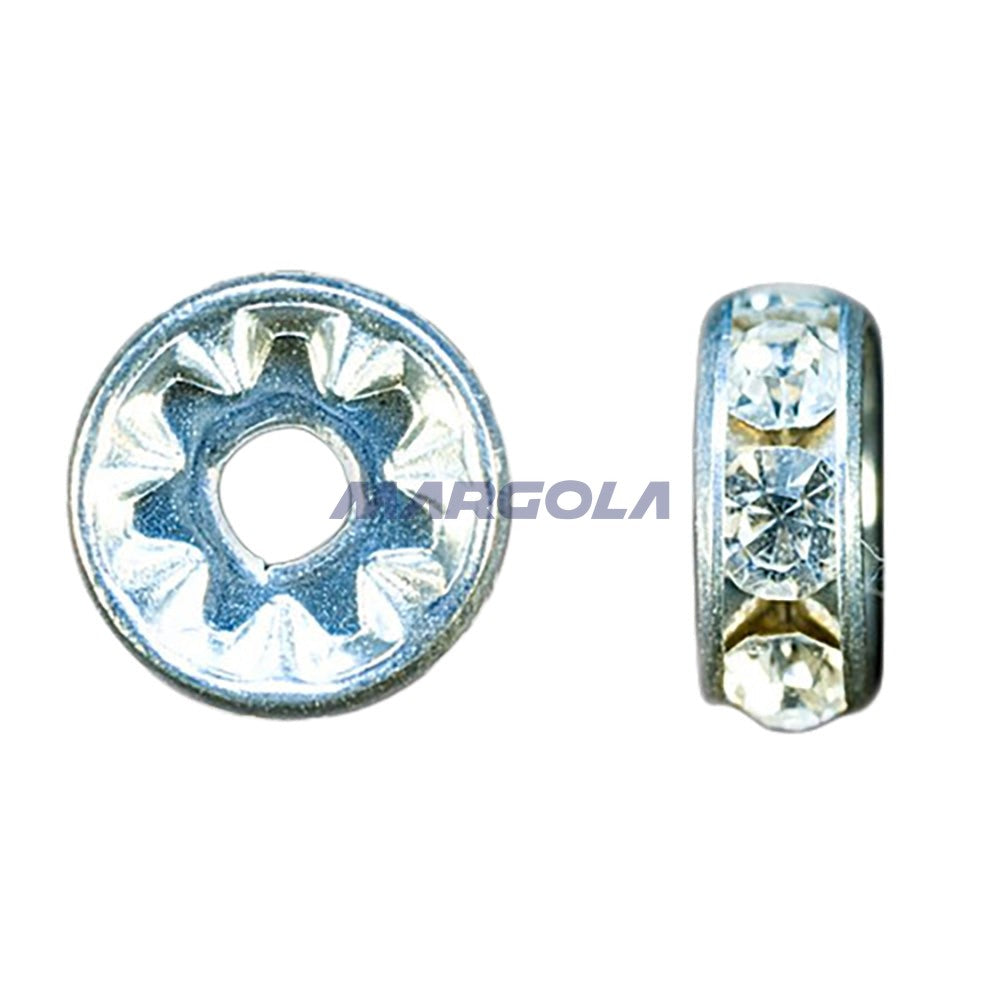 Czech Rhinestone Rondelles - Crystal/Silver