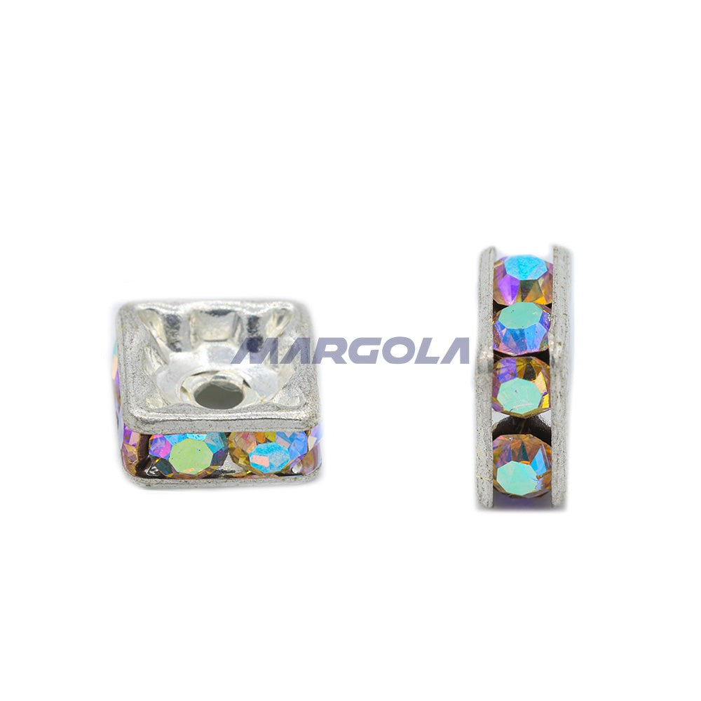 Czech Rhinestone Squaredelles - Crystal AB / Silver