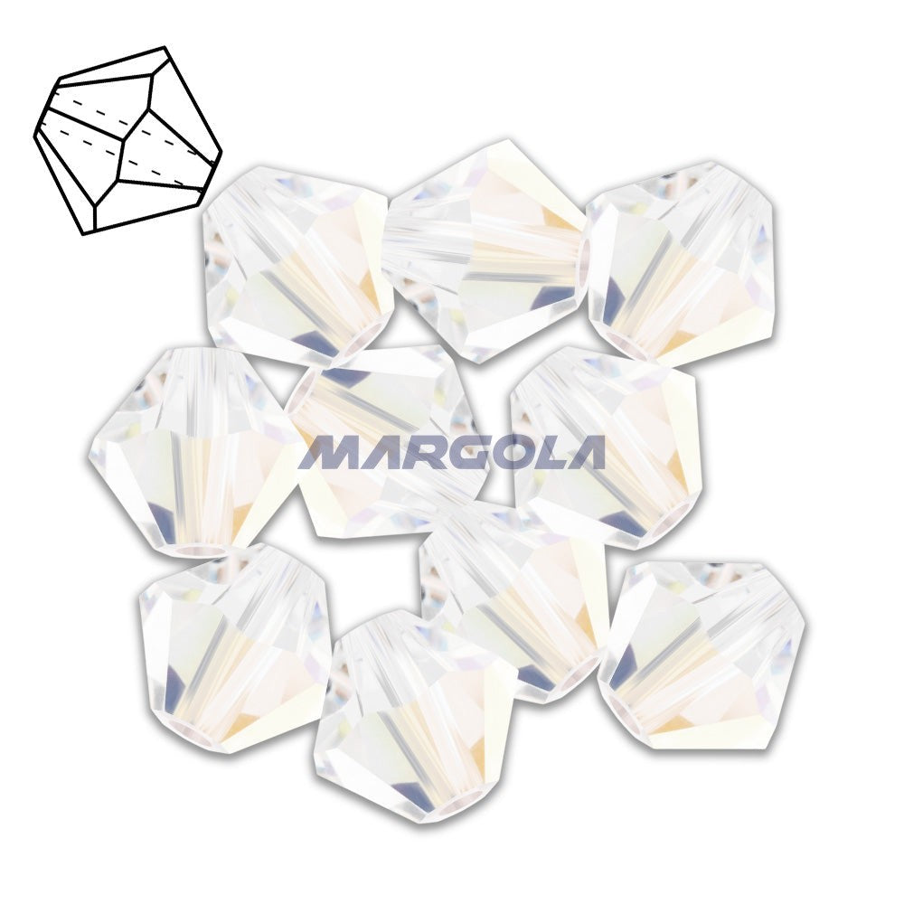 Vintage Preciosa Crystal 16 Faceted Bicone Beads - Crystal AB