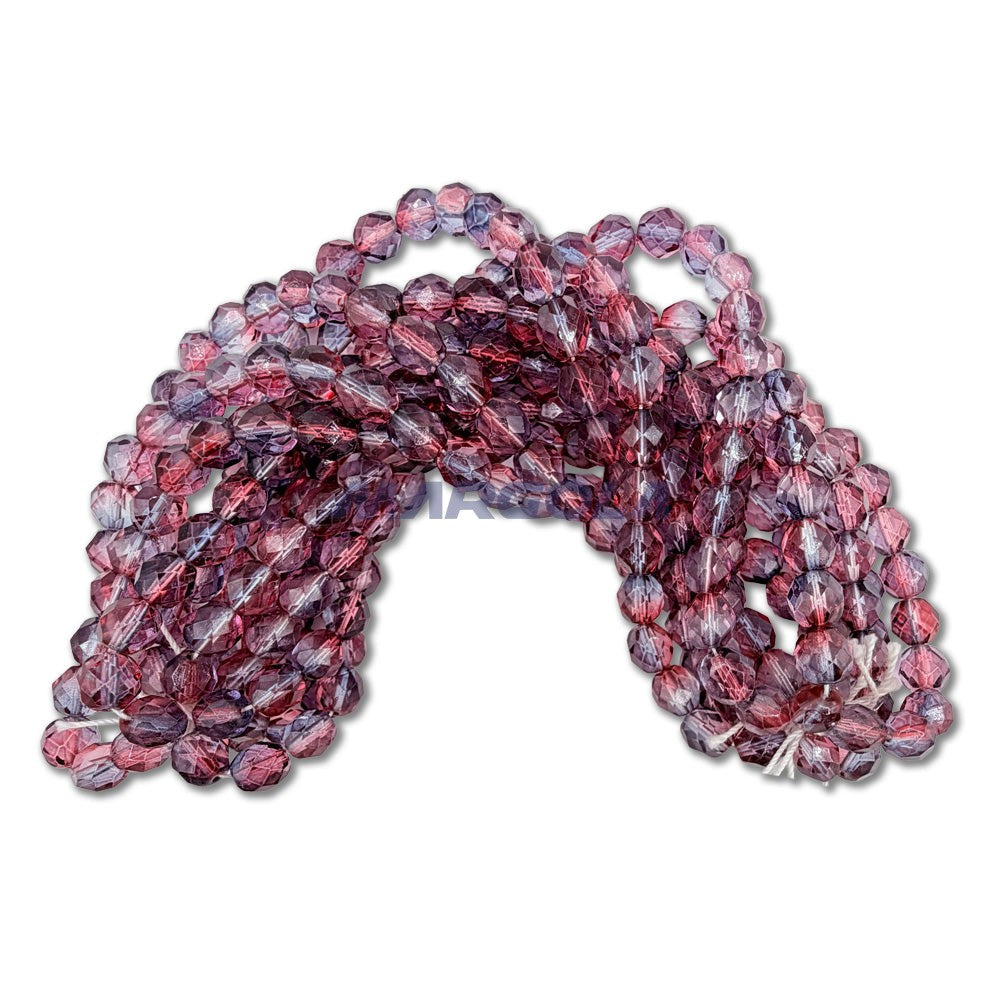 Faceted Czech Glass Fire Polished Multi Color Beads (Crystal, Padparadscha & Light Amethyst)