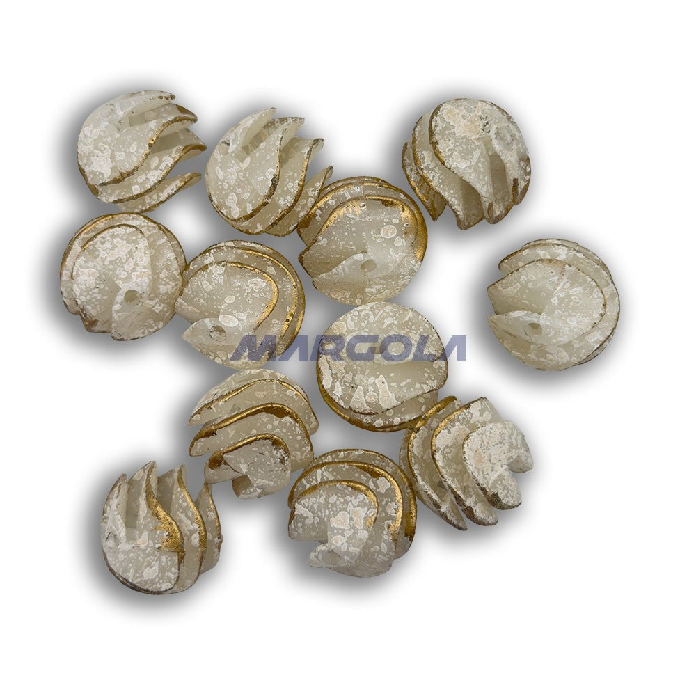 Vintage Western German Plexy Beads - IVORY POWDERED WITH GOLD RUFFLE