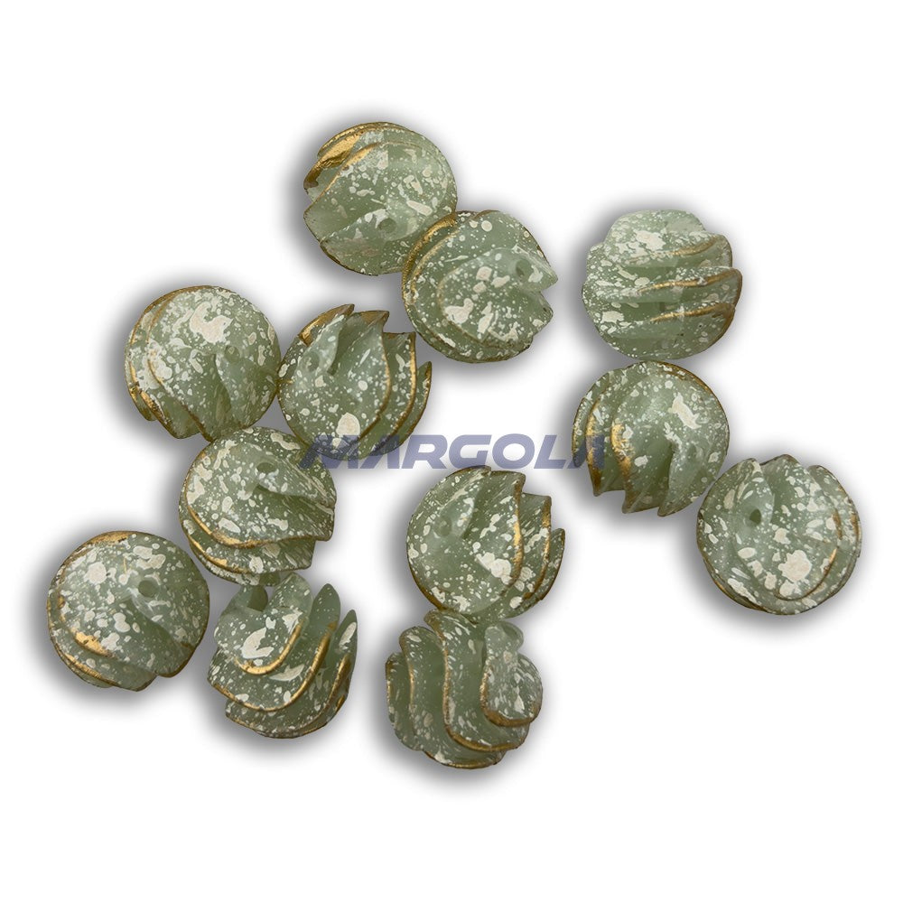 Vintage Western German Plexy Beads - LIGHT GREEN WITH GOLD RUFFLE