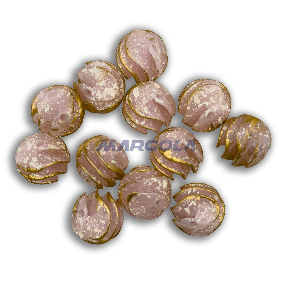 Vintage Western German Plexy Beads - PINK WITH GOLD RUFFLE
