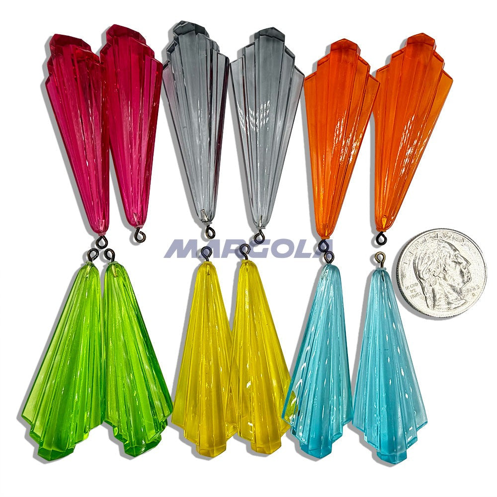 G0162 Multi Transparent vintage German resin art deco fan pendants