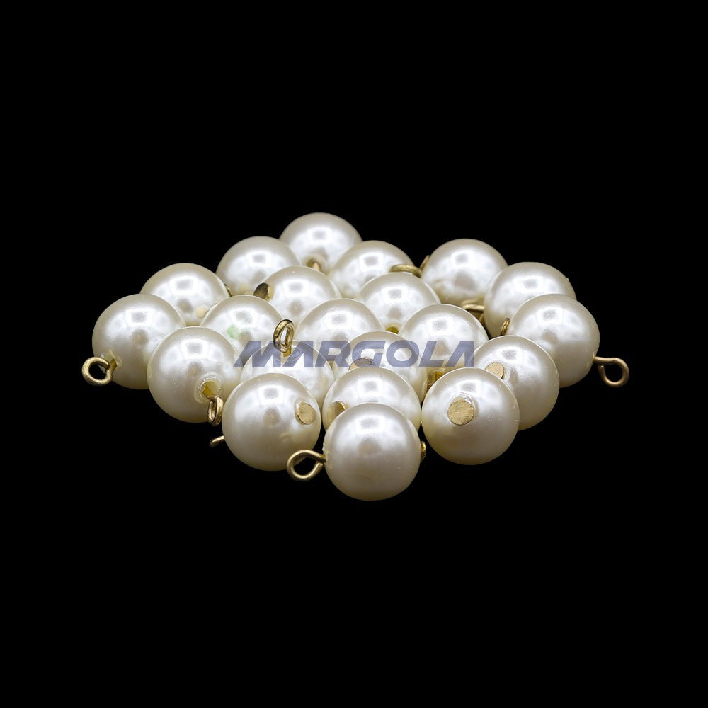 Urea Resin Pearl on Gold Brass Eye Pin Round 10mm White Pearl Luster