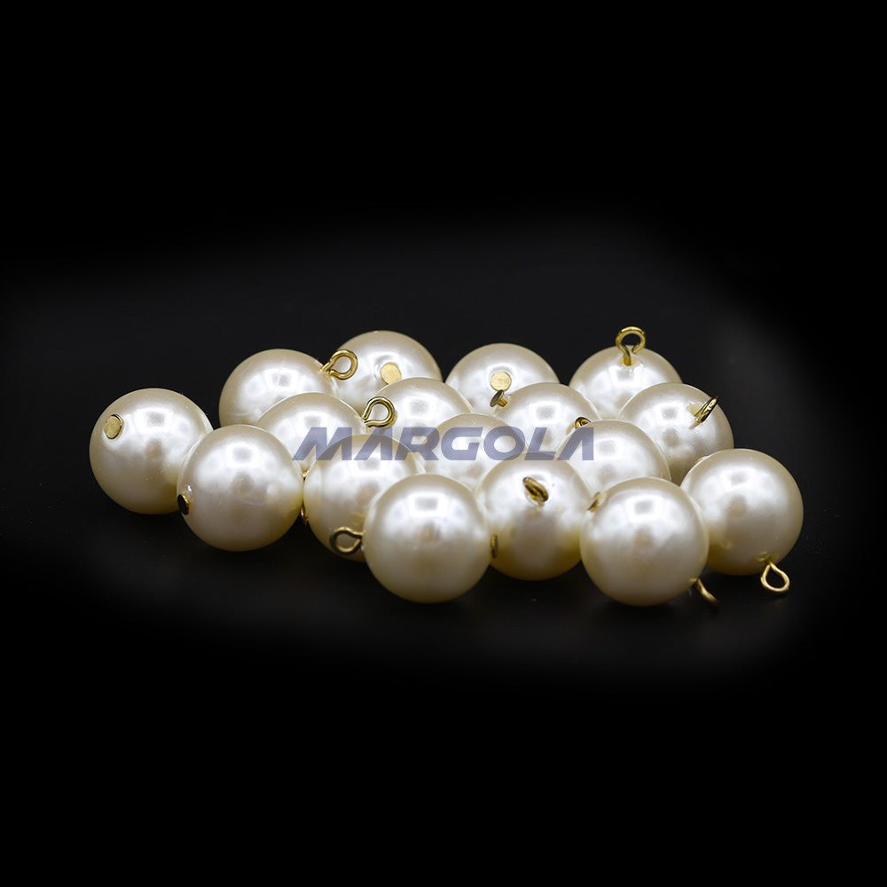 Urea Resin Pearl on Gold Brass Eye Pin Round 14mm White Pearl Luster