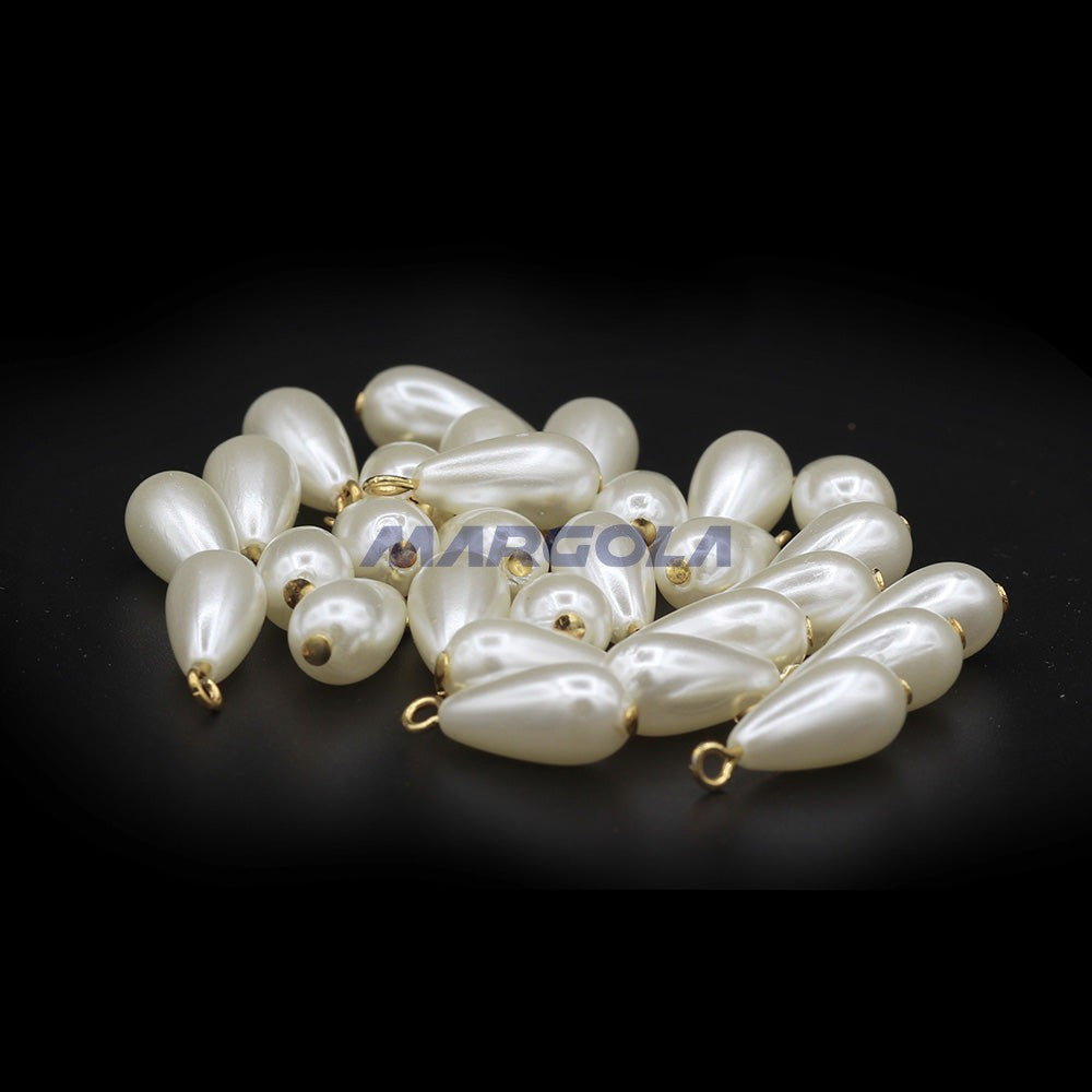 Urea Resin Pearl on Gold Brass Eye Pin Pear Shape 18x6mm White Pearl Luster