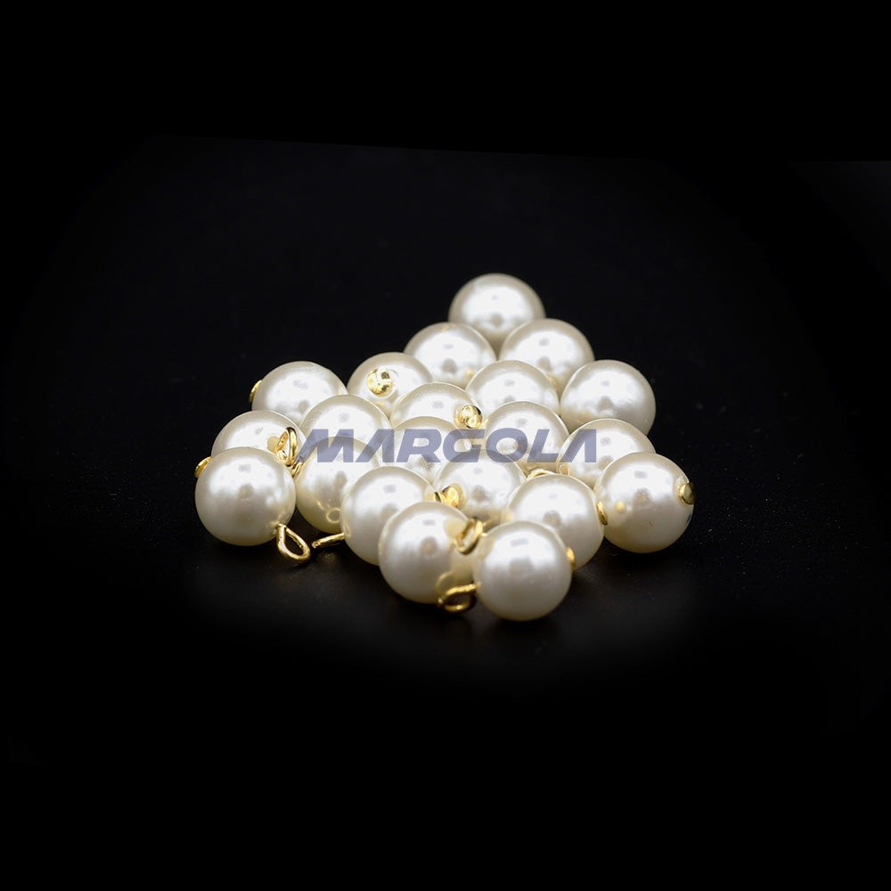 Urea Resin Pearl on Gold Brass Eye Pin Round 8mm White Pearl Luster