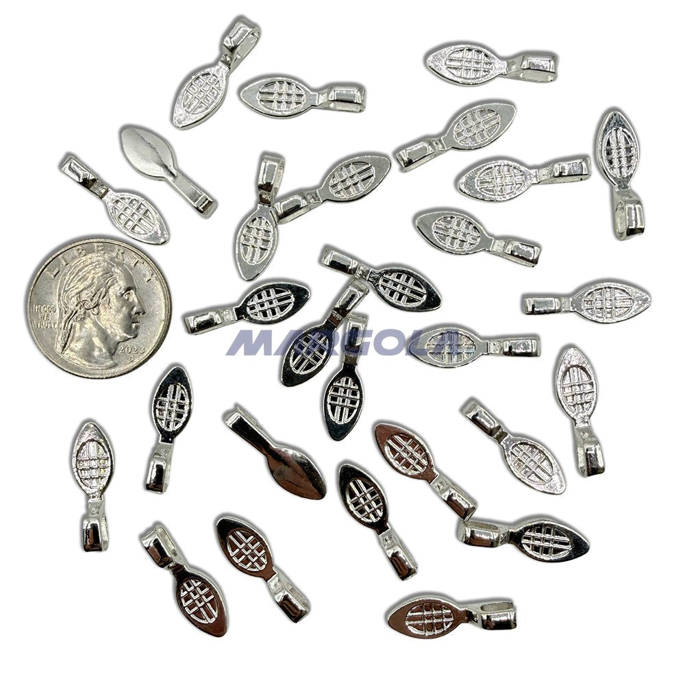 Zinc Glue-On Leaf Bail 22x6mm Imitation Rhodium (IR)
