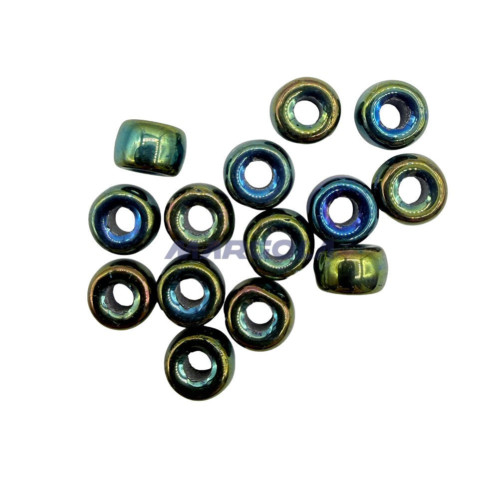 Czech Glass Roller Beads 6mm GREEN IRIS METALLIC