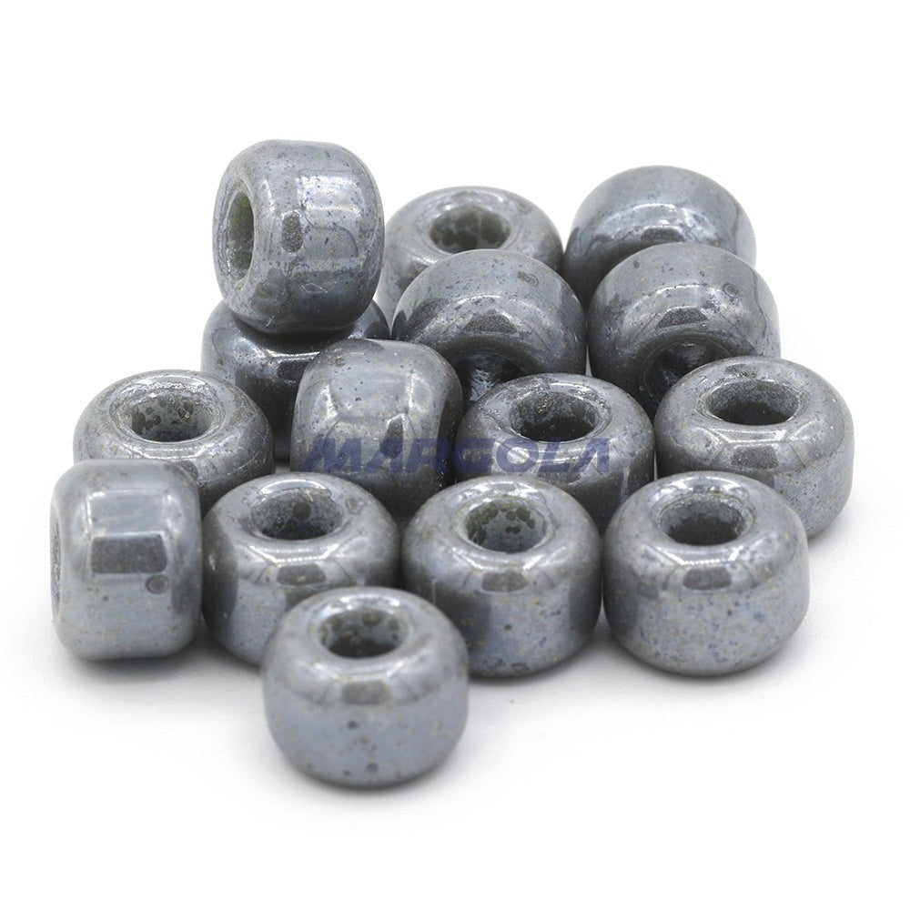 Czech Glass Roller Beads 9mm GREY OPAQUE LUSTER
