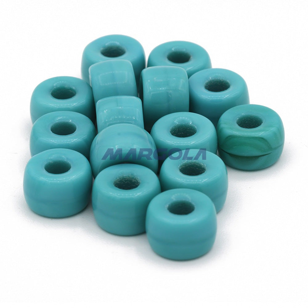Czech Glass Roller Beads 9mm GREEN TURQUOISE OPAQUE